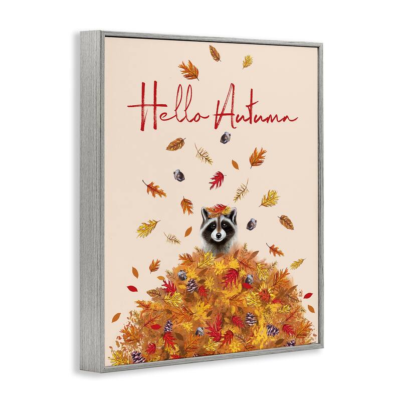 Stupell Hello Autumn Raccoon Framed Giclee Art Design By Elizabeth Tyndall