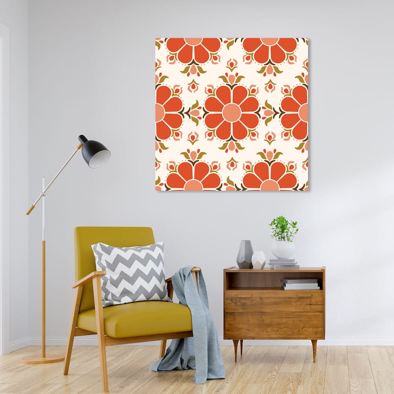 Wynwood Studio Canvas Abstract Retropop Decor Flower Orange and Dark Orange Modern & Contemporary Wall Art Canvas Print