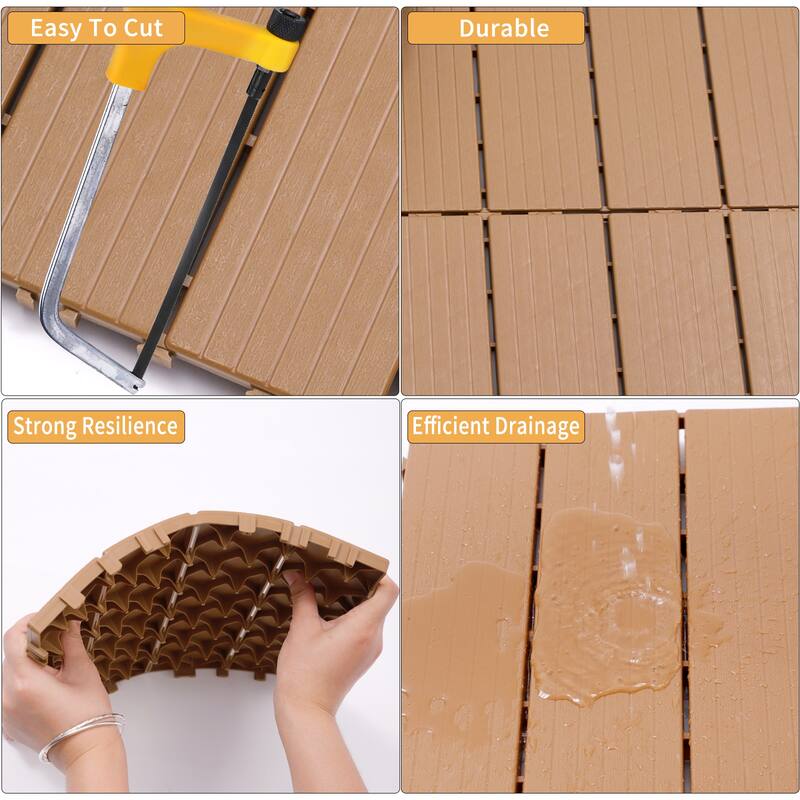 Plastic Interlocking Deck Tiles, 12.00"x12.00"(Pack of 44), Patio Flooring Outdoor Waterproof All Weather Use