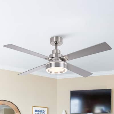 52" Brushed Nickel 4-Blades LED Ceiling Fan with Light and Remote