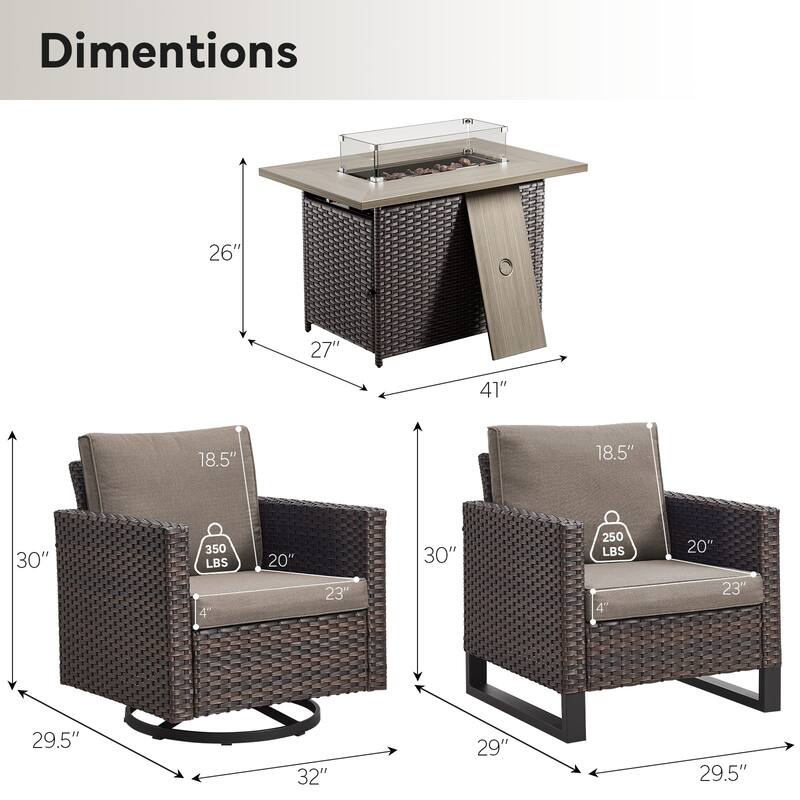 2 Swivel Chair 2 Club Chair with Fire Table Brwon-Grey - Brown