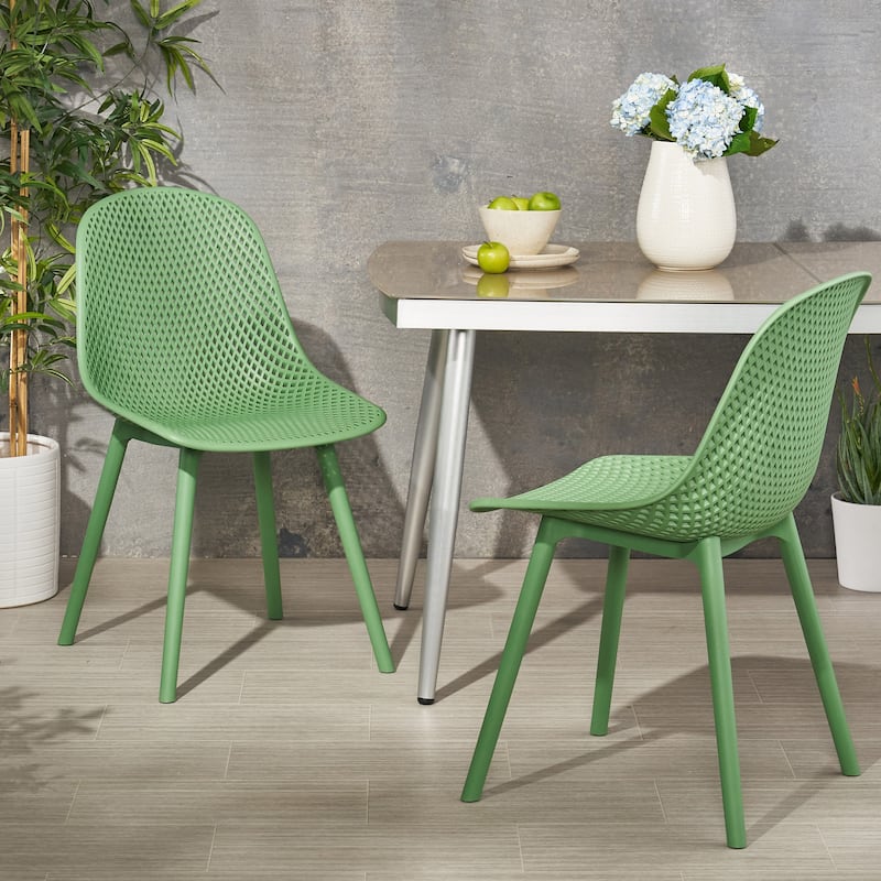 Roomfitters Modern Outdoor Plastic Chairs with Perforated Backrest, Lightweight Patio Seating, Set of 2