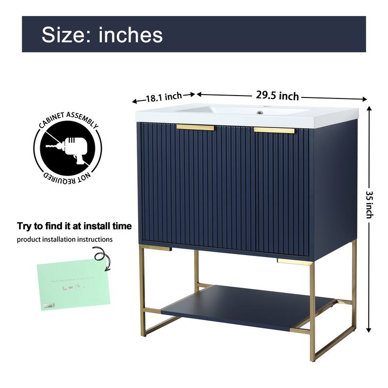 Malwee 24"/30"/48" FreeStanding Bathroom Vanity, Floor Stand Bathroom Vanity with Resin Top,Soft Close Door & Drawer