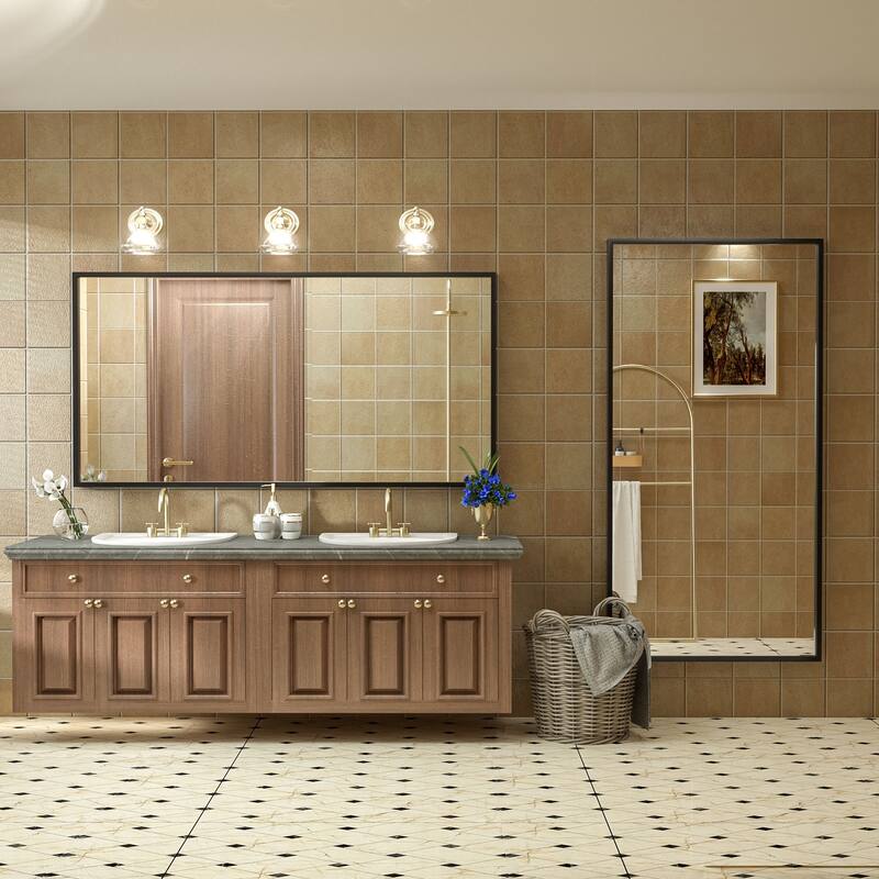 Aluminum Alloy Framed French Cleat Mounted Tempered Glass Wall Vanity Mirror