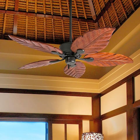 Honeywell Willow View Tropical Ceiling Fan, Hand Carved Blades, Bronze - 52-inch