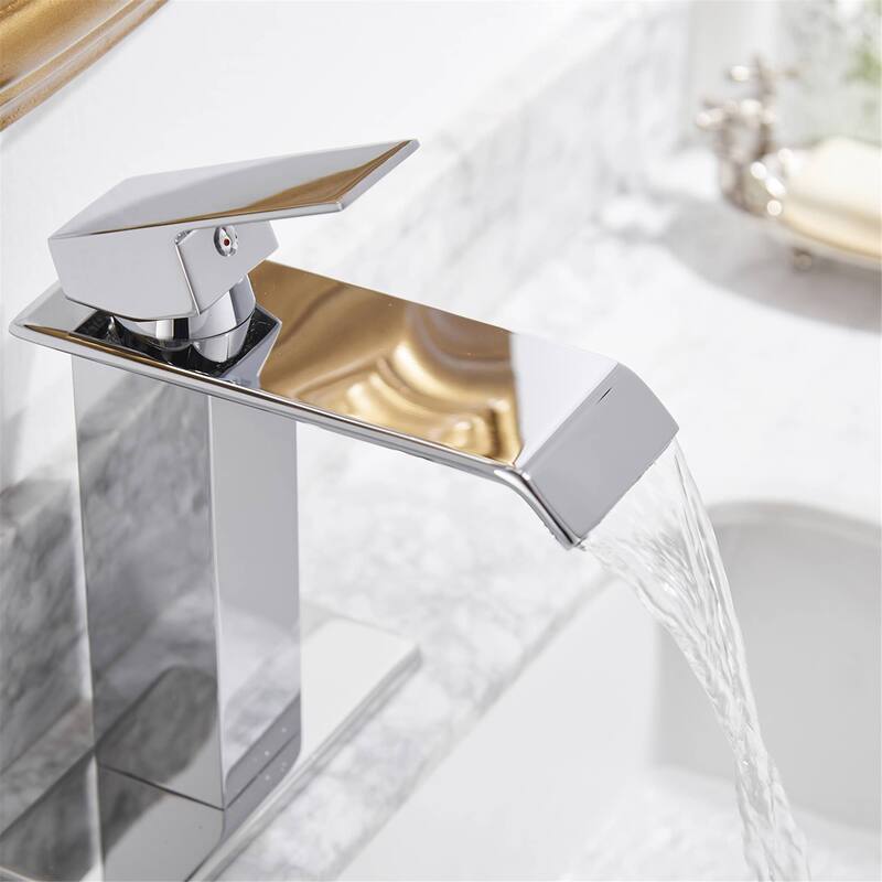 Waterfall Bathroom Sink Faucet with Drain Assembly Modern Single Handle Bathroom Faucets One Holes Basin Vanity Taps With Valve