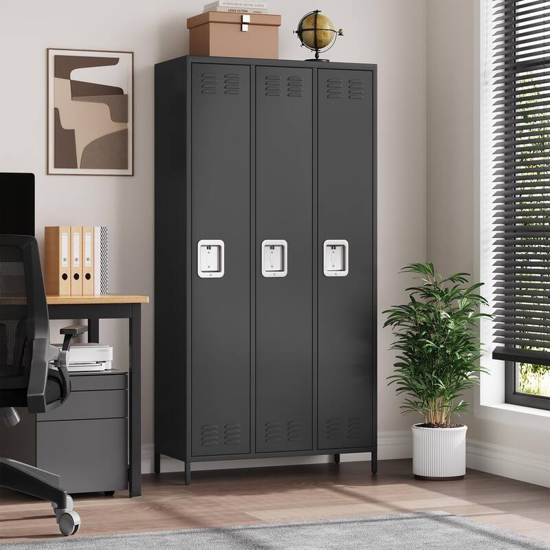 3 Doors Employee Lockers for Office, Metal Sorage Locker Combination, Lockable Employees Metal Locker with Door - Black