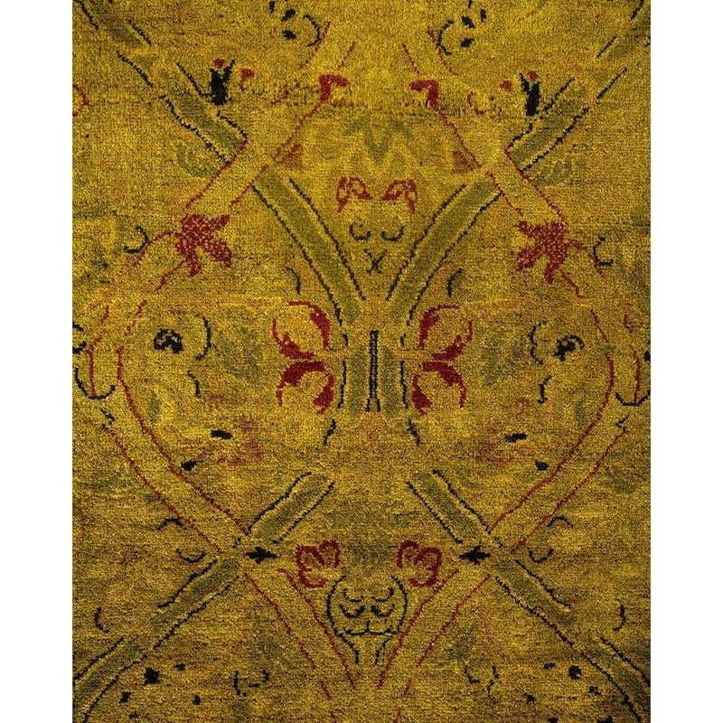 Overton Hand Knotted Wool Vintage Inspired Modern Contemporary Overdyed Green Area Rug - 9' 2" x 12' 4"