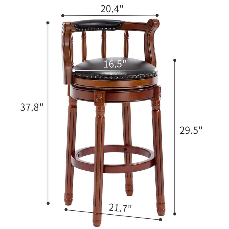 Cow top Leather Wooden Bar Stools, 360 Degree Swivel Bar Chair with Backs,Bar height Couner Height Barstools(black 1pc)