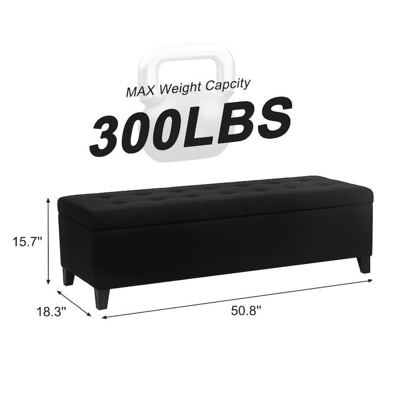 Adeco 50" Bonded Leather Storage Ottoman Bench