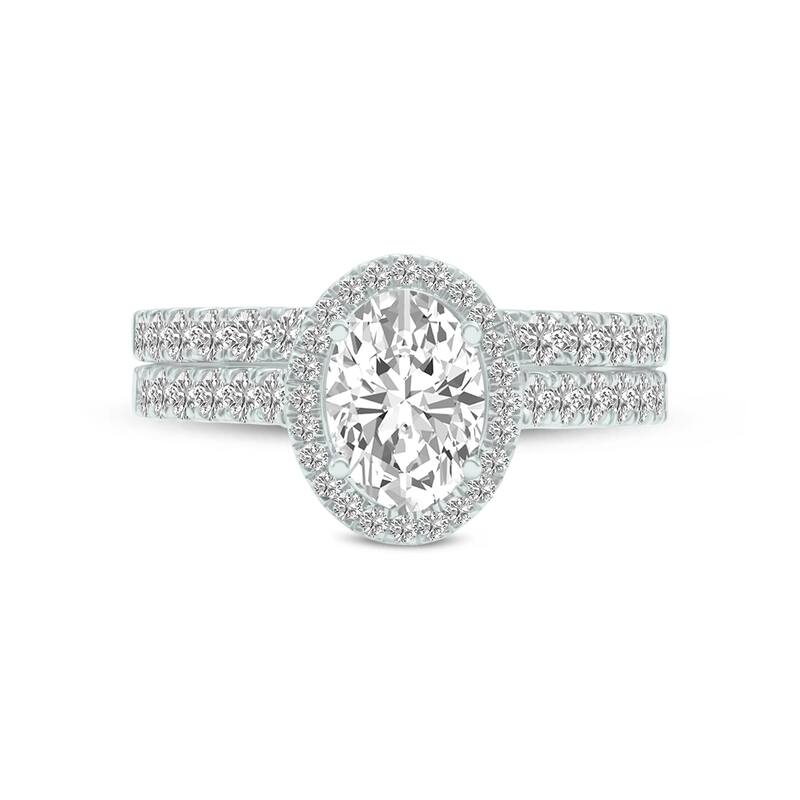 Marquee 1 3/4 Carat TW Center Oval Lab Grown Diamond Halo Bridal Set in 14Karat White Gold