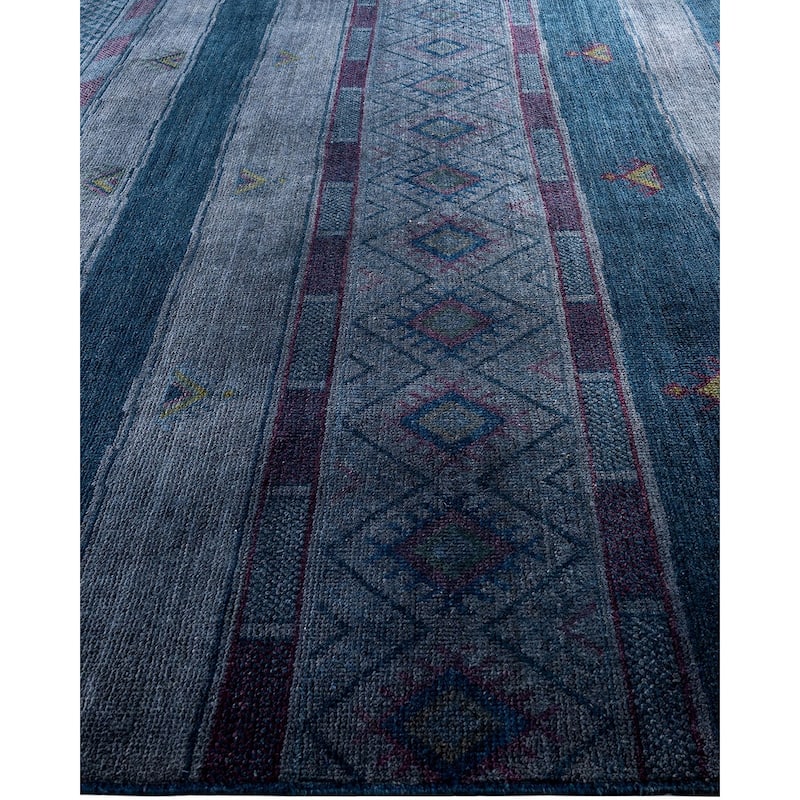 Modern One-of-a-Kind Hand-Knotted Area Rug - Gray, 9' 1" x 11' 10" - 9' 1" x 11' 10"