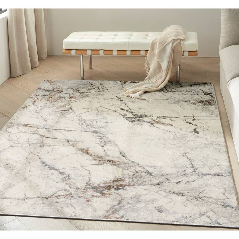 Calvin Klein CK073 Compass Indoor only Ivory Modern Area Rug - Ivory/Multicolor - 7'10" x 9'10"