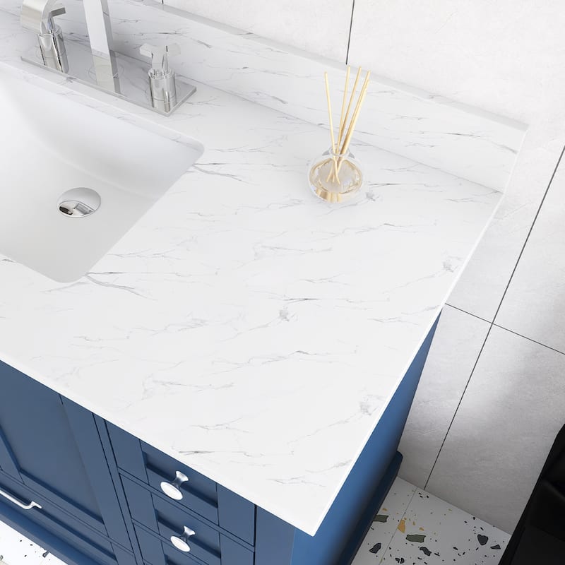 48 inch Plywood Single Sink Freestanding Bath Vanity with White Marble Top - 48" x 22"