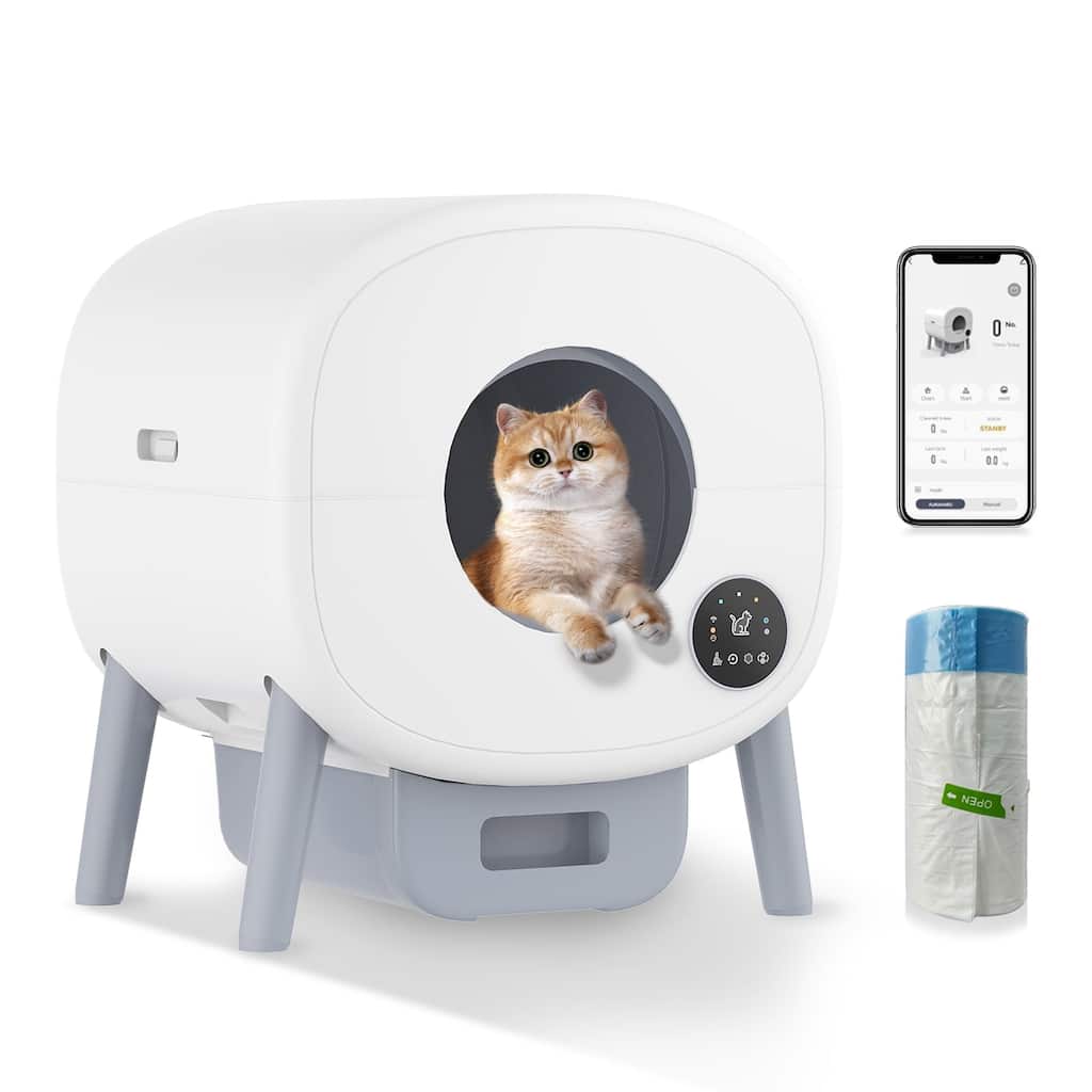 Biwave 89L White Self Cleaning Litter Box for Cats,App Control Support,Odor Removal