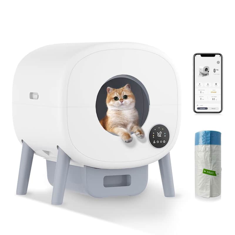 Biwave 89L White Self Cleaning Litter Box for Cats,App Control Support,Odor Removal - White