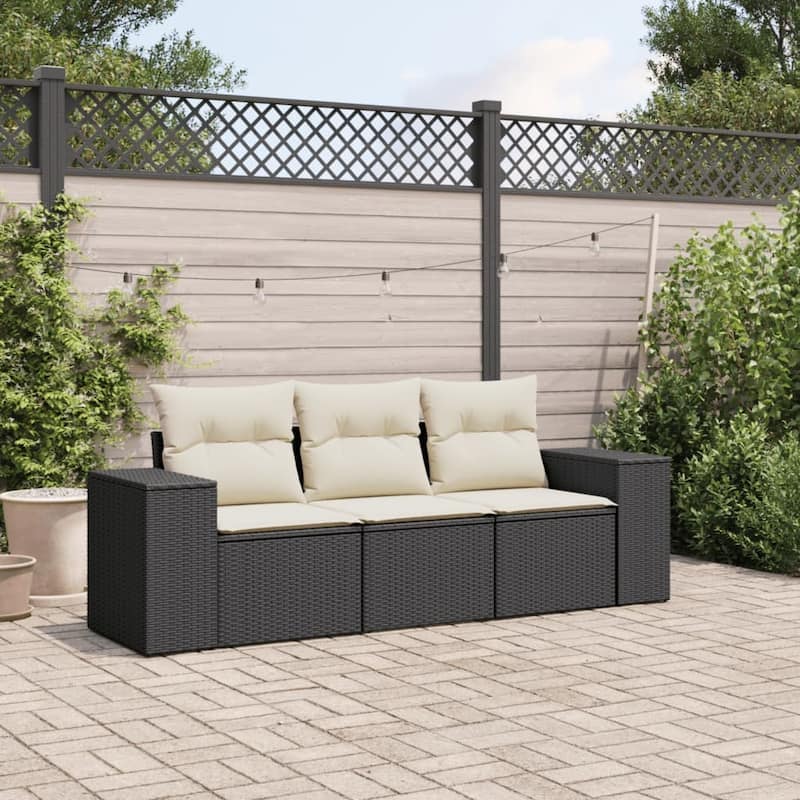 vidaXL Garden Sofa Set Black PE rattan Moderate Adjustable Feet - 24.4 x 32.7 x 27.2