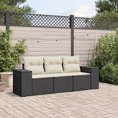 vidaXL Patio Sofa Set with Cushions Outdoor Furniture 4 Piece Poly Rattan