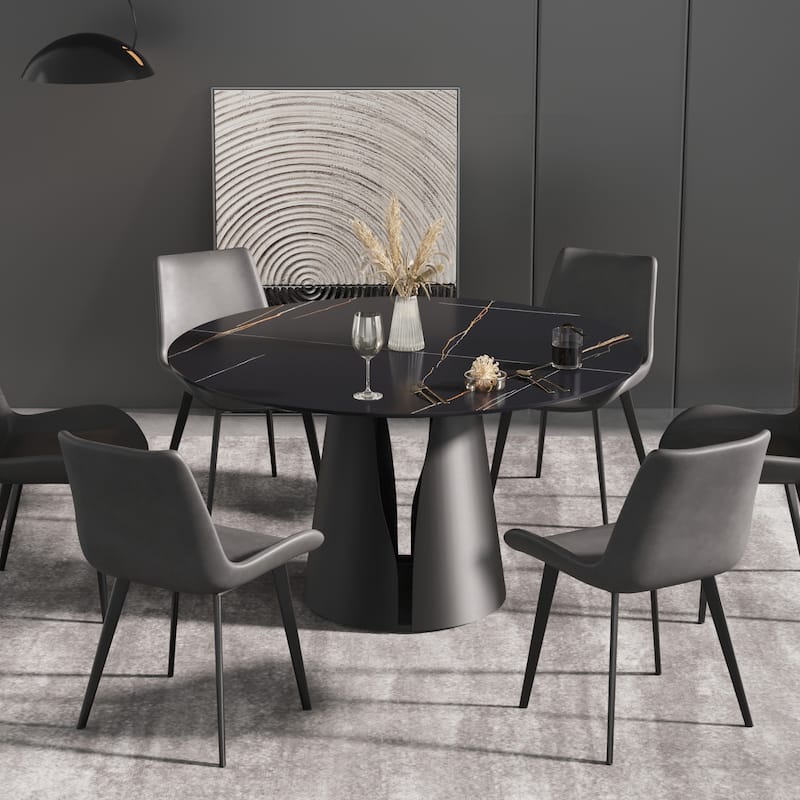 53" Dining Table Round Marble Kitchen Table, Sintered Stone Panel Table