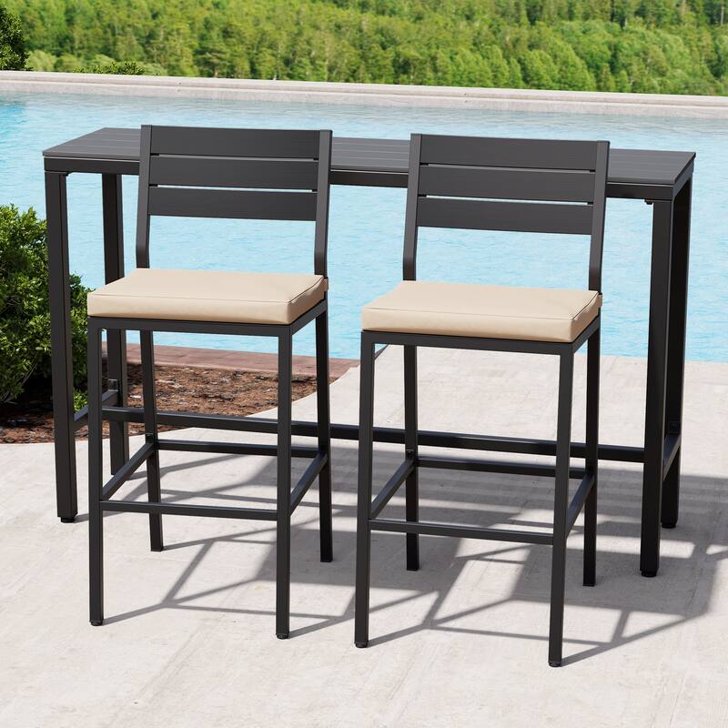 Outdoor 3-Piece Patio Bar Stools Set Rectangle Bar Table and Barstools with Cushion