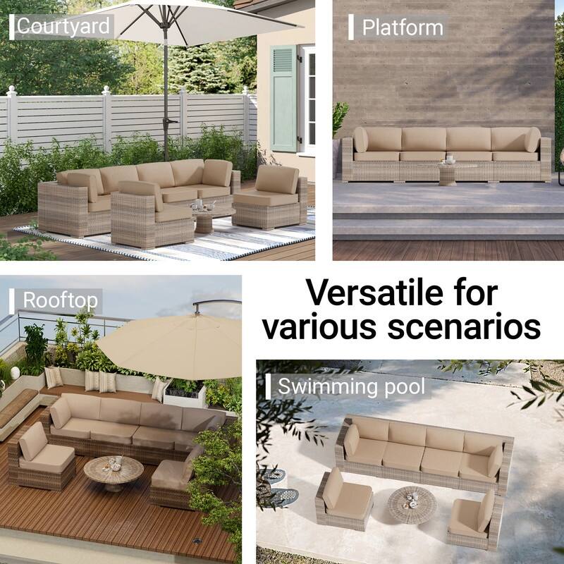 14-Piece Patio Furniture Sofa Cushions, 6-Seater Outdoor Cushion Set (Only Include Cusions，Not Sofa） - 25.6*25.6*4in
