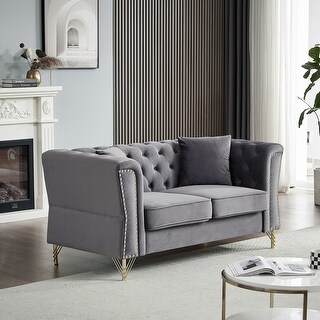 60.2" Chesterfield Sofa Velvet for Living Room, 2 Seater Sofa Tufted ...