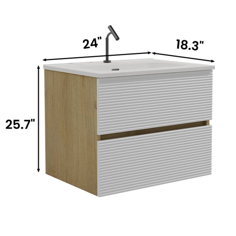 24"/30"/36" Wall Mounted Bathroom Vanity w/ Ceramic Sink with Overflow