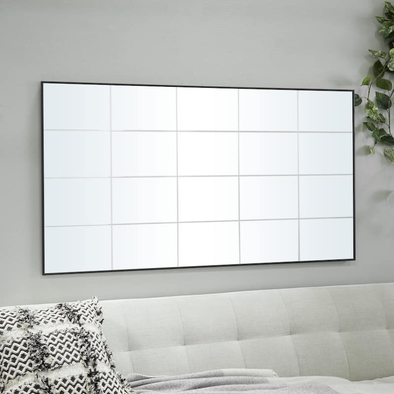 Wooden Grid Style Panel Wall Mirror - Black - Roche River Decor