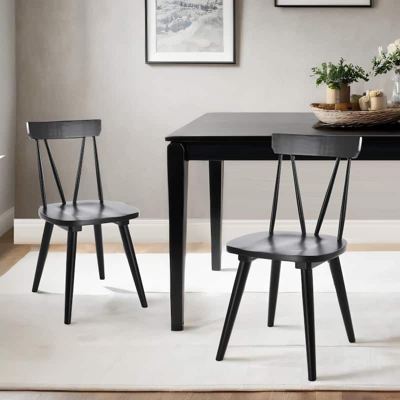 Windsor 17.4" Wide Wooden Dining Chairs - Set of 2 - Black