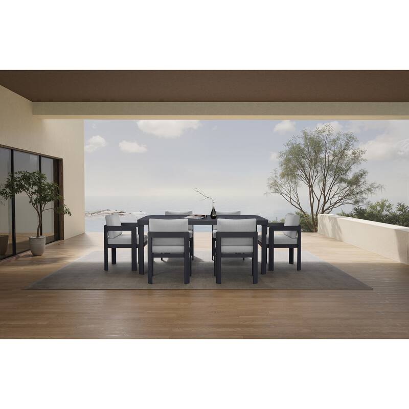 7-Piece Outdoor Patio Dining Set with Beige Cushions