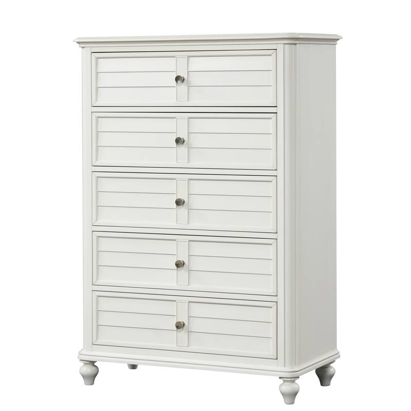 Furniture of America Skye Coastal Antique White Solid Wood 5-Drawer Chest