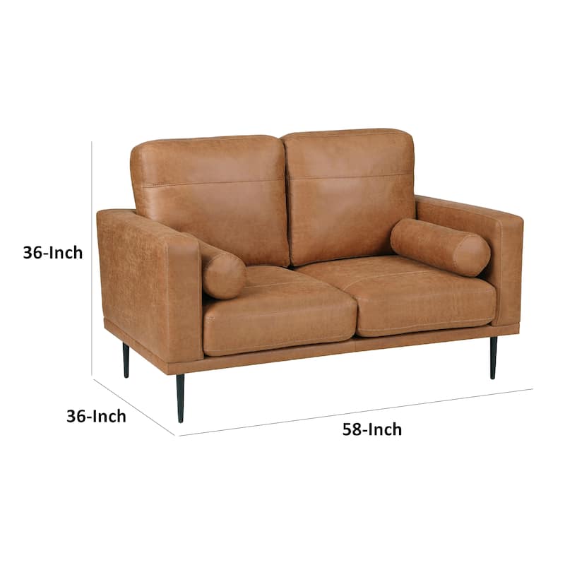 Coxi Loveseat with 2 Bolster Pillows, Soft Brown Microfiber, 58 Inch