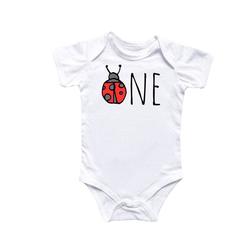Lady Bug One Birthday - Baby Boy Girl Clothes Infant Bodysuit Funny Cute Newborn - White - Newborn