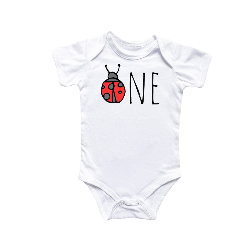 Lady Bug One Birthday - Baby Boy Girl Clothes Infant Bodysuit Funny Cute Newborn