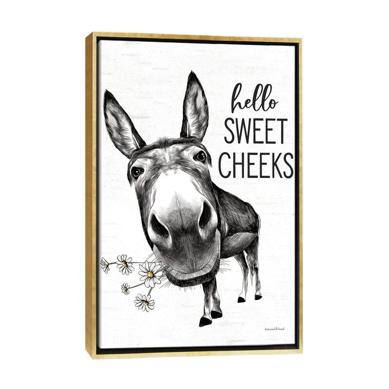iCanvas "Hello Sweet Cheeks Donkey" by lettered & lined Framed Canvas Print - Gold - 26x18