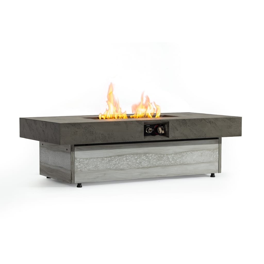 Rossetta 48" Outdoor Adjustable Height Rectangle Fire Pit Table with Concrete Texture