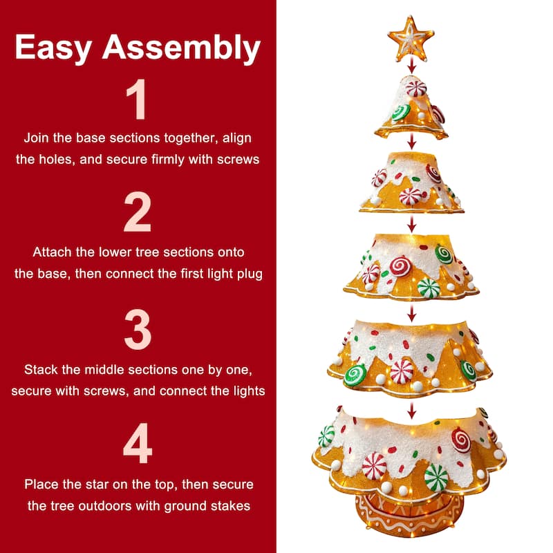 Puleo International 6' Gingerbread Outdoor Christmas Tree with 345 Warm White LED Lights - Brown