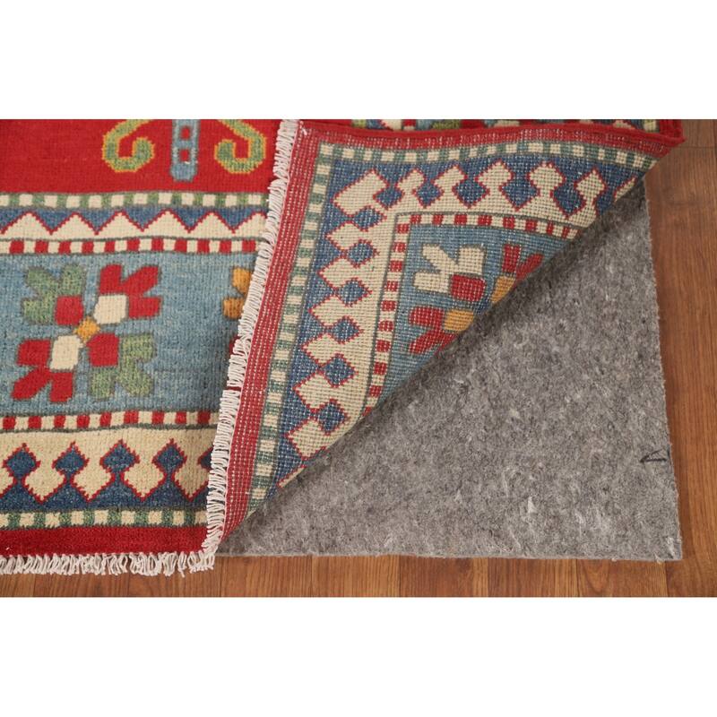 Green & Red Kazak Area Rug Hand-Knotted Wool Carpet - 6'7" x 9'7"