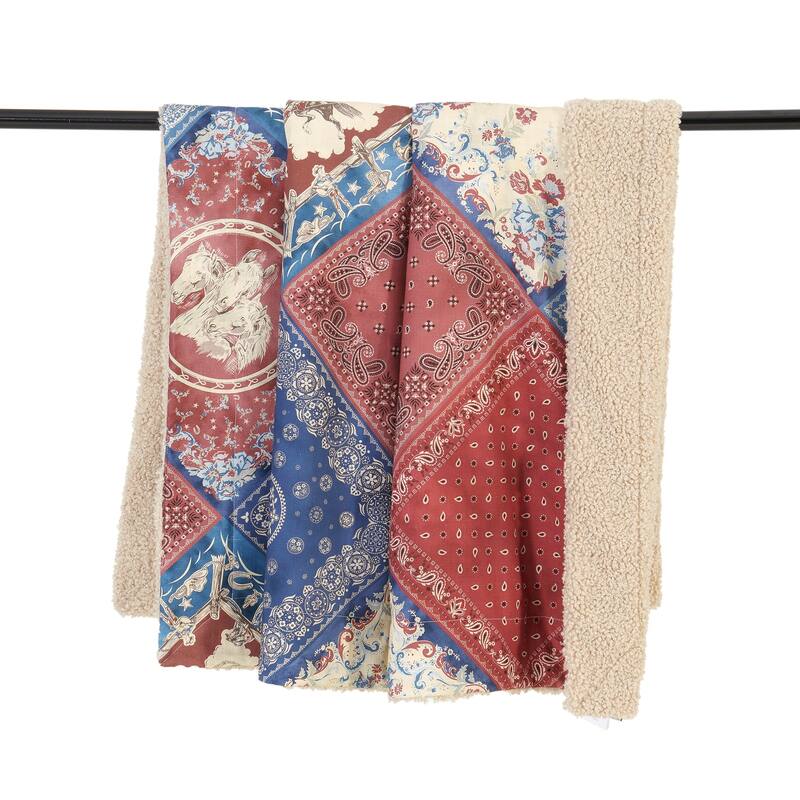 Tasha Polizzi for Paseo Road Western Design Teddy-Backed Bouclé Plush Throw, 50" x 60" - Patchwork Bandana