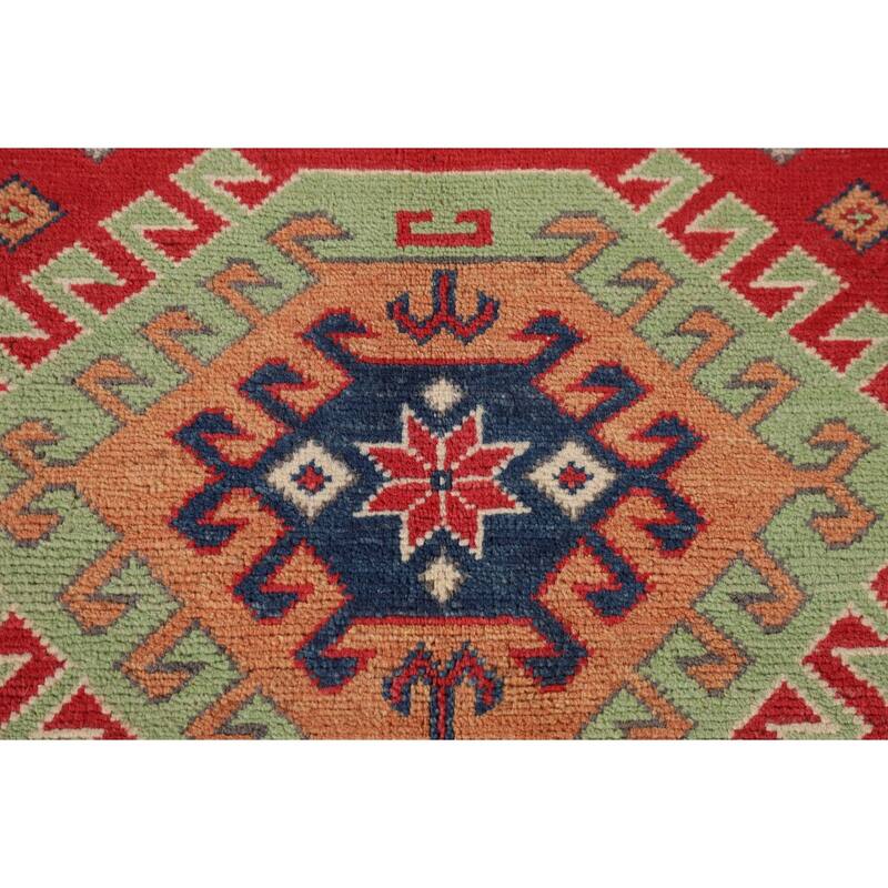 Geometric Kazak Rug Handmade Wool Carpet - 3'2"x 5'0"