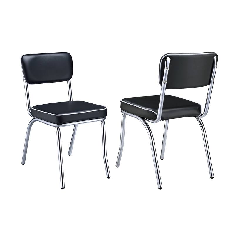 Set of 2 Upholstered Side Chairs, Black and Chrome