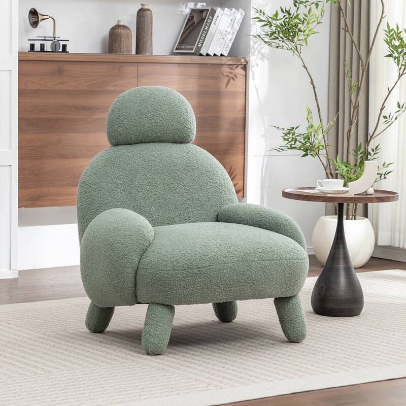 SEYNAR Modern Faux Sherpa Upolstered High Back Armless Accent Chair - Green