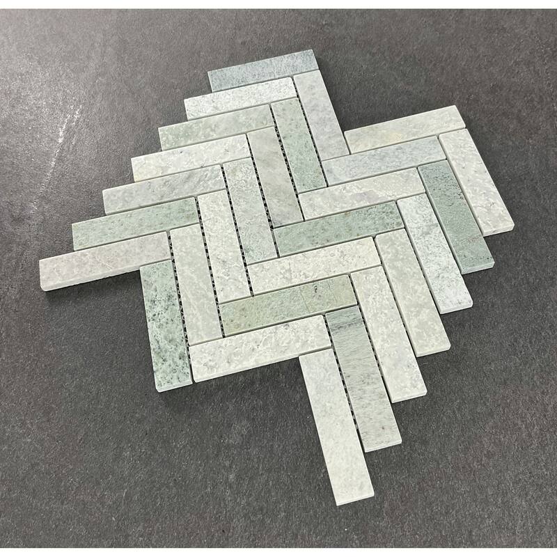 1 x 4 Harringbone Ming Green Marble Mosaic Wall & Floor Tile - 1 Case (10 Sheets)