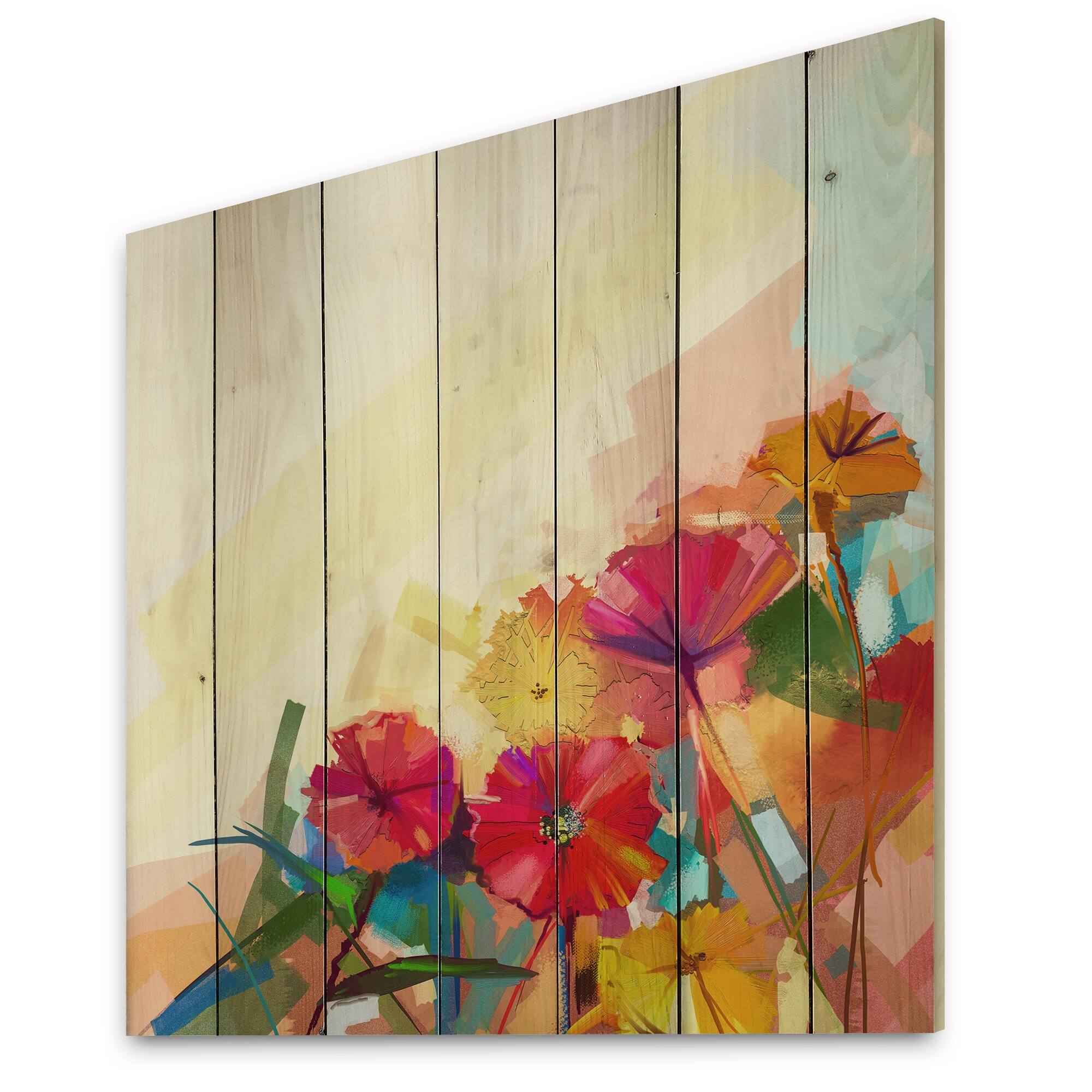 Designart 'Colorfull Abstract Spring Flowers' Modern Wood Wall Art ...