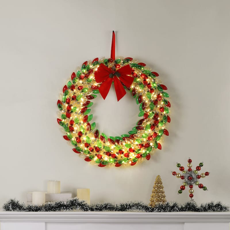 30 in. Retro C9 Bulb Wreath - Red and Green - 30 in.