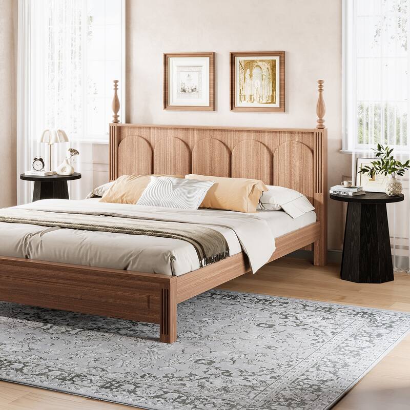 Round End Table, Wooden Couch Side Table, Nightstand Accent Furniture for Living Room, Bedroom