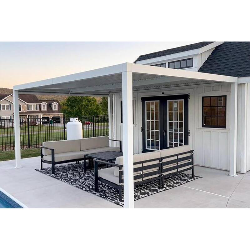 PURPLE LEAF Louvered Pergola Outdoor Aluminum Pergola with Adjustable Roof for Patio Hardtop Gazebo - 12' x 16' - White