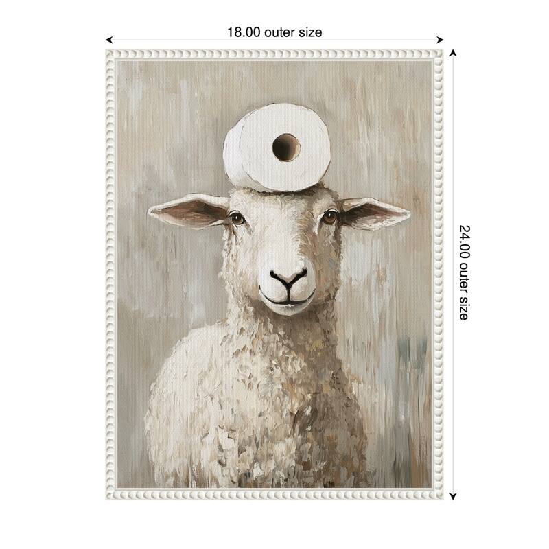 Kate and Laurel Sylvie Toilet Paper Roll on Cute Sheeps Head Bathroom Art Framed Canvas by The Creative Bunch Studio