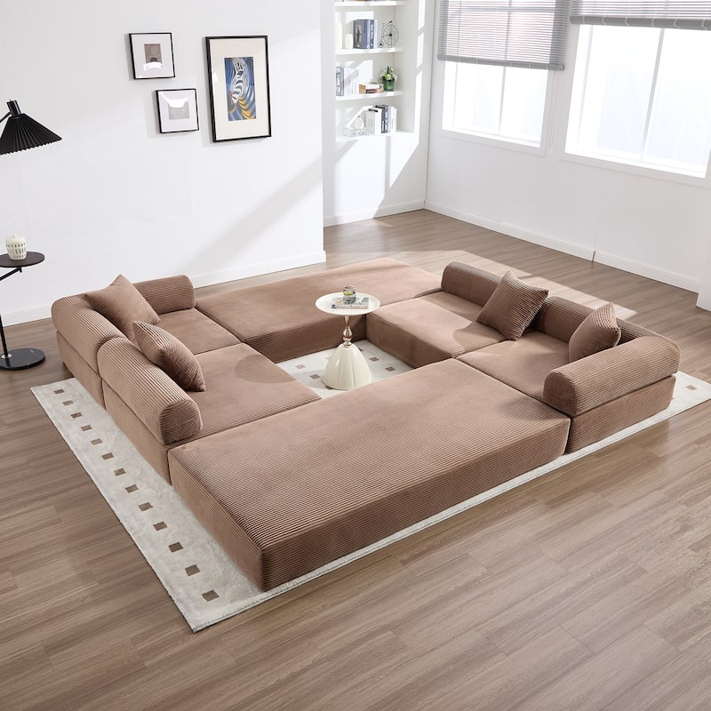 HOMEFUN Corduroy Upholstered Convertible Folding Sofa Bed with Fixed Frame and Pillow Back Handrail - Brown