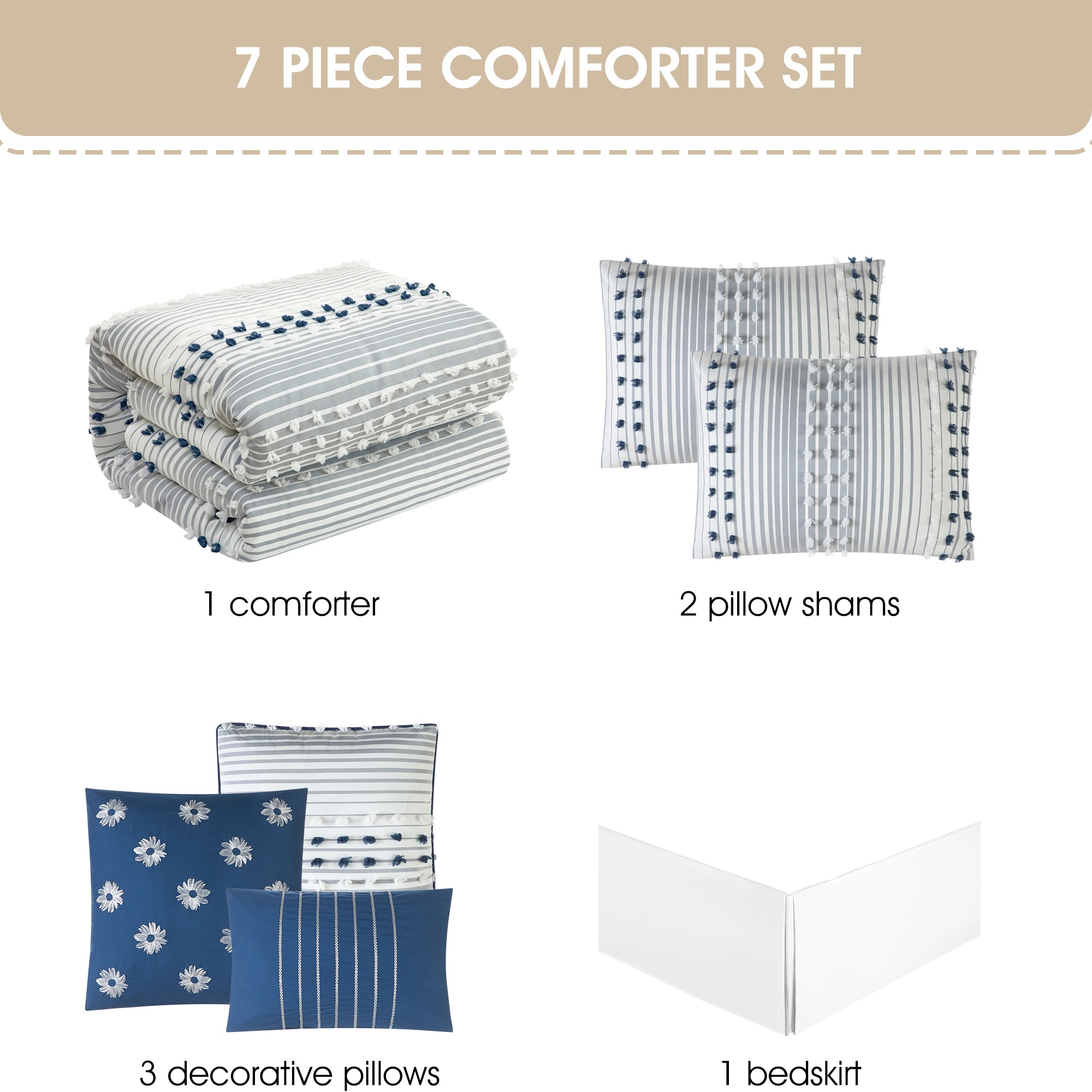 Nanshing Jessy Modern Striped 7 Piece Comforter Set - On Sale